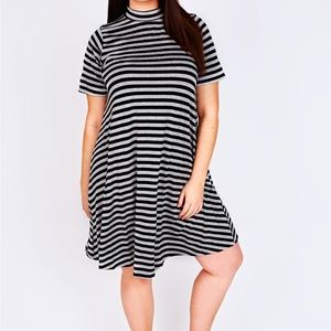 Enough about me gray & black striped T shirt dress